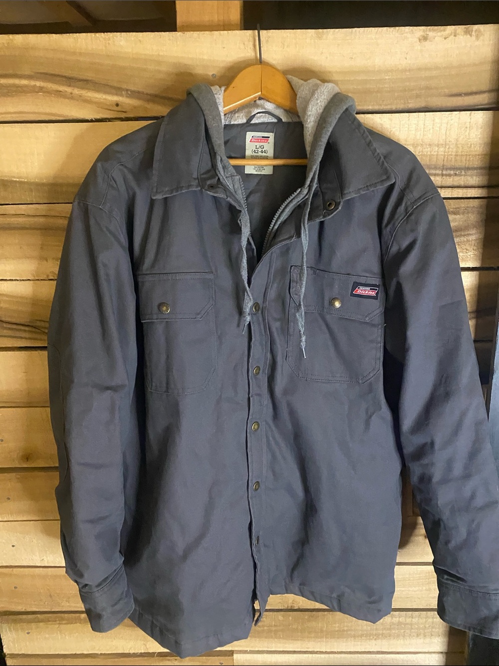 Dickies canvas hooded jacket gray size Large 42-44 full zip with snaps